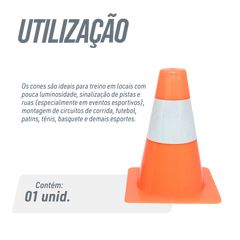 Cone de sinalização de plástico 15cm de altura laranja com faixa branca refletiva Pista e Campo
