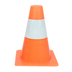 Cone de sinalização de plástico 15cm de altura laranja com faixa branca refletiva Pista e Campo