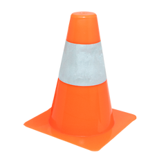 Cone de sinalização de plástico 15cm de altura laranja com faixa branca refletiva Pista e Campo