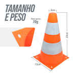 Cone de sinalização de plástico 23cm de altura laranja com faixas brancas refletivas Pista e Campo