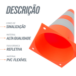 Cone de sinalização de plástico 23cm de altura laranja com faixas brancas refletivas Pista e Campo