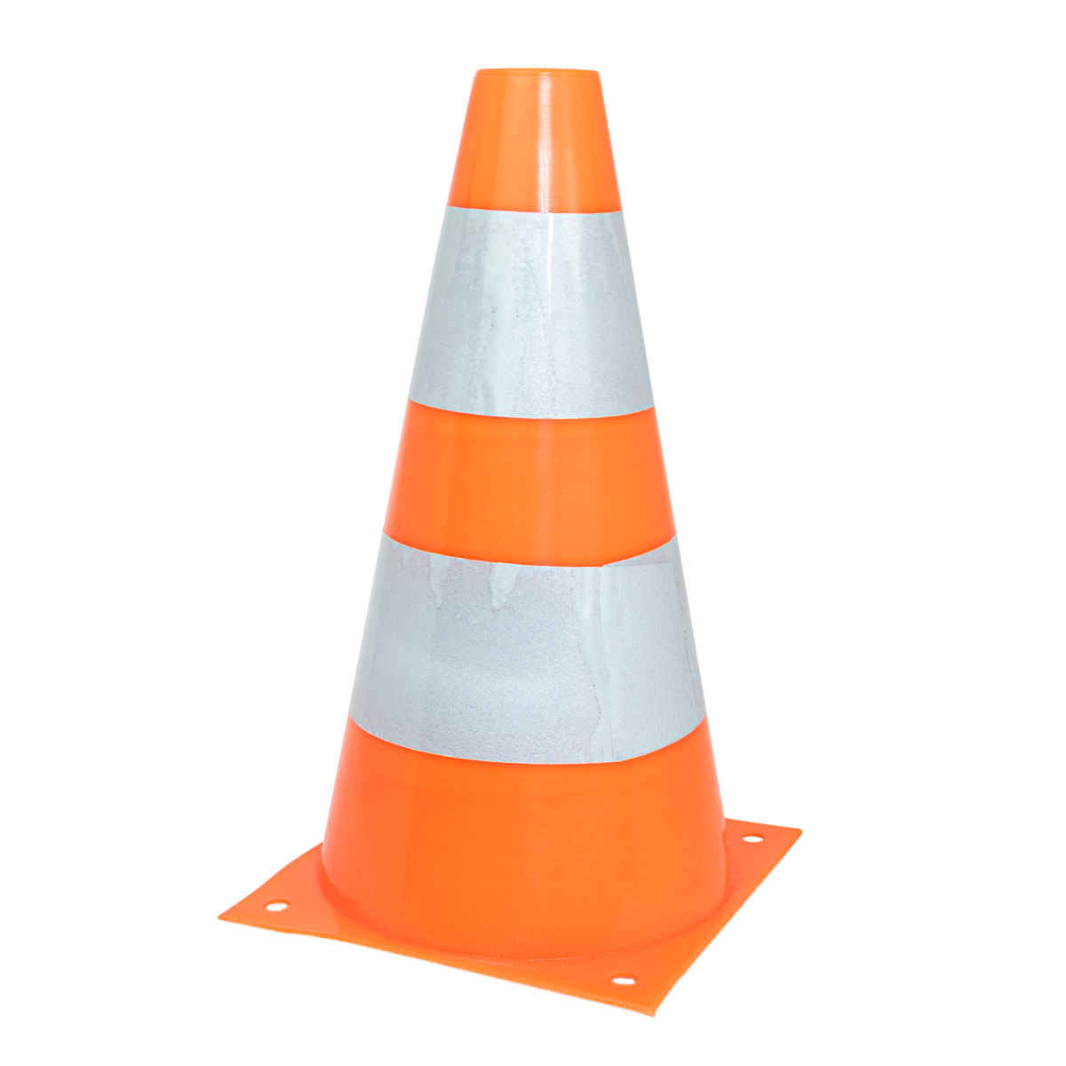 Cone de sinalização de plástico 23cm de altura laranja com faixas brancas refletivas Pista e Campo