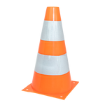 Cone de sinalização de plástico 23cm de altura laranja com faixas brancas refletivas Pista e Campo