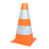 Cone de sinalização de plástico 23cm de altura laranja com faixas brancas refletivas Pista e Campo
