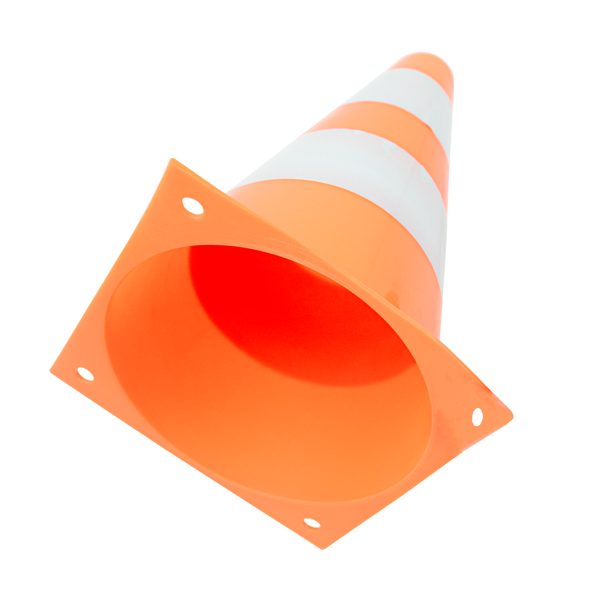 Cone de sinalização de plástico 23cm de altura laranja com faixas brancas refletivas Pista e Campo
