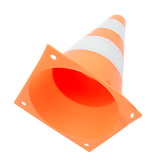 Cone de sinalização de plástico 23cm de altura laranja com faixas brancas refletivas Pista e Campo