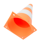 Cone de sinalização de plástico 23cm de altura laranja com faixas brancas refletivas Pista e Campo