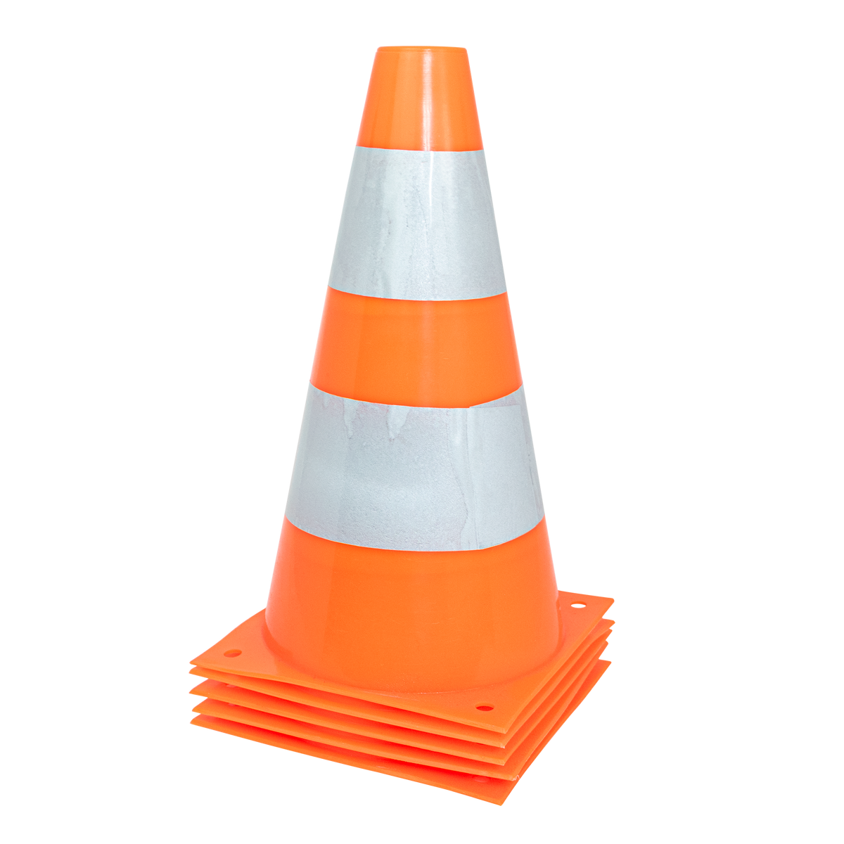 Cone de sinalização de plástico 23cm de altura laranja com faixas brancas refletivas Pista e Campo