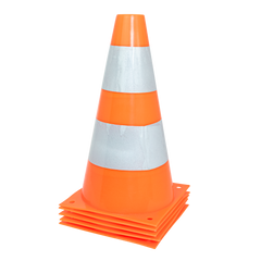 Cone de sinalização de plástico 23cm de altura laranja com faixas brancas refletivas Pista e Campo