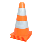 Cone de sinalização de plástico 23cm de altura laranja com faixas brancas refletivas Pista e Campo