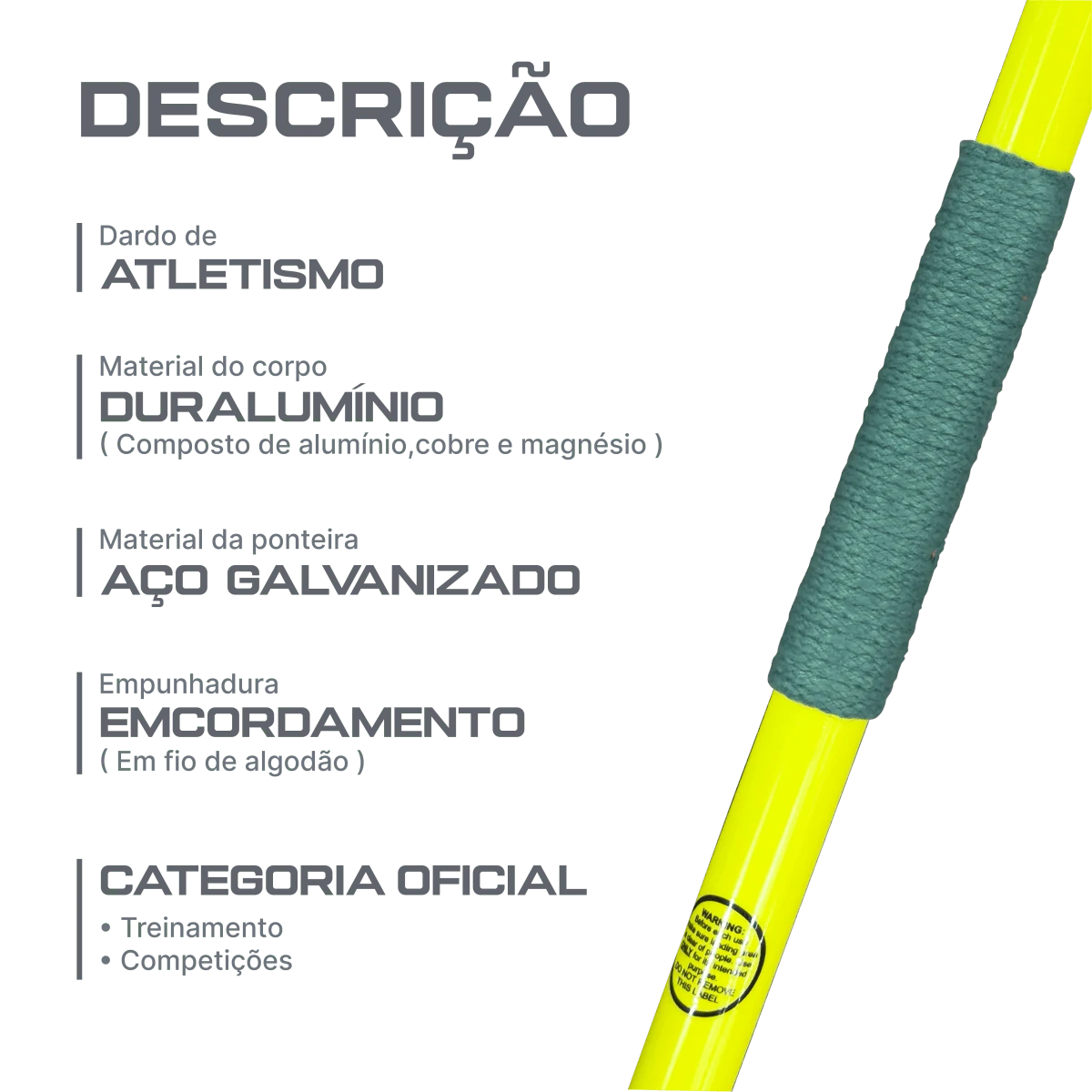 Dardo de atletismo de duralumínio e aço 700g WA-IAAF Vinex (JAL-CH700)