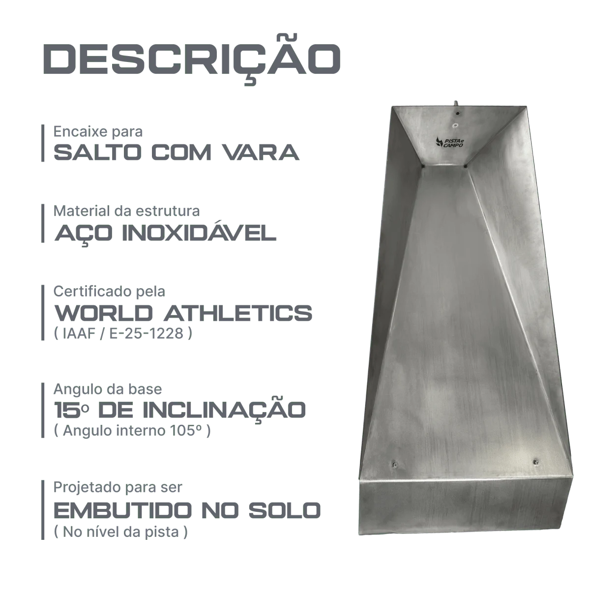 Encaixe de aço inox para salto com vara com tampa WA-IAAF Pista e Campo