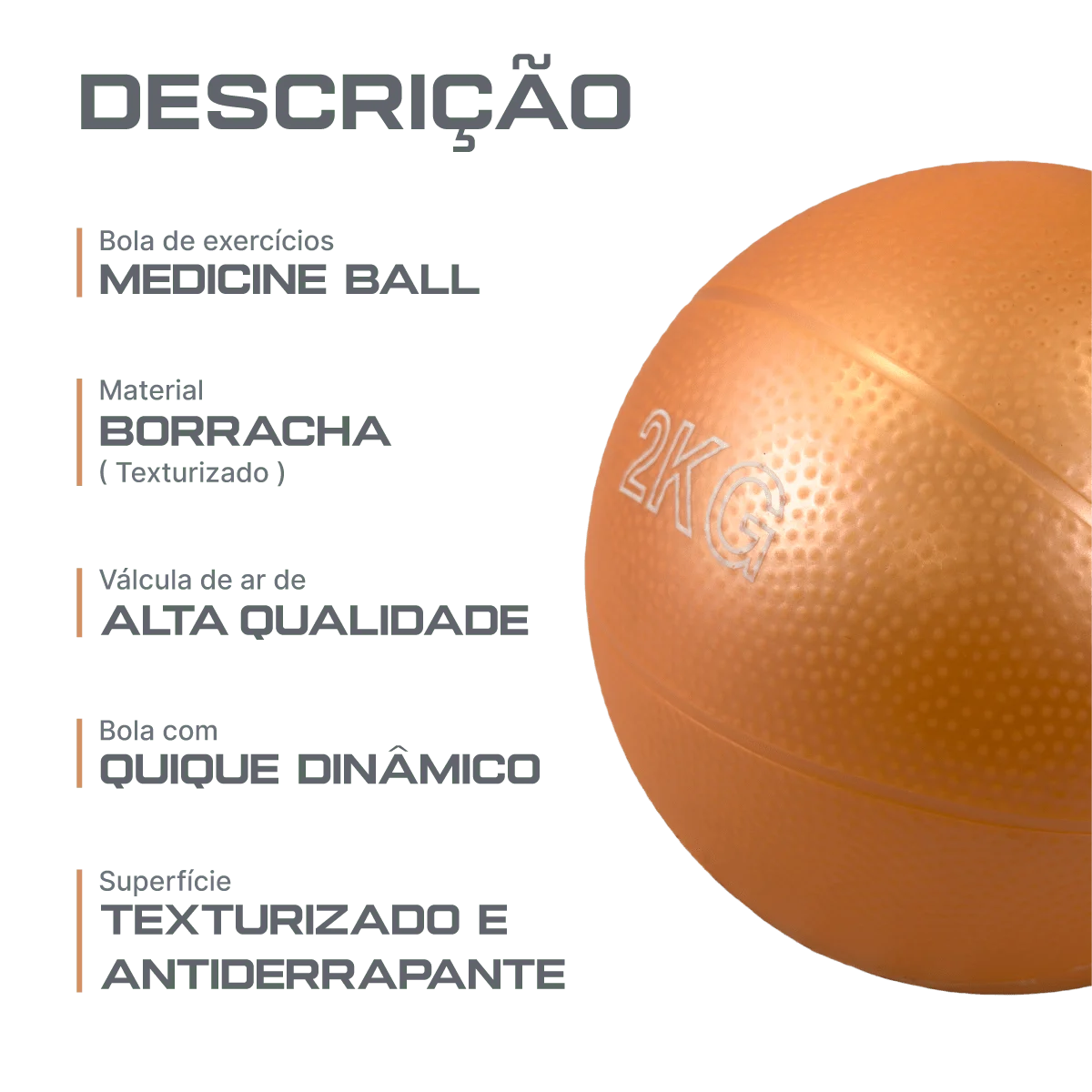 Bola de exercícios (medicine ball econômica) de pvc com areia 2kg laranja Pista e Campo