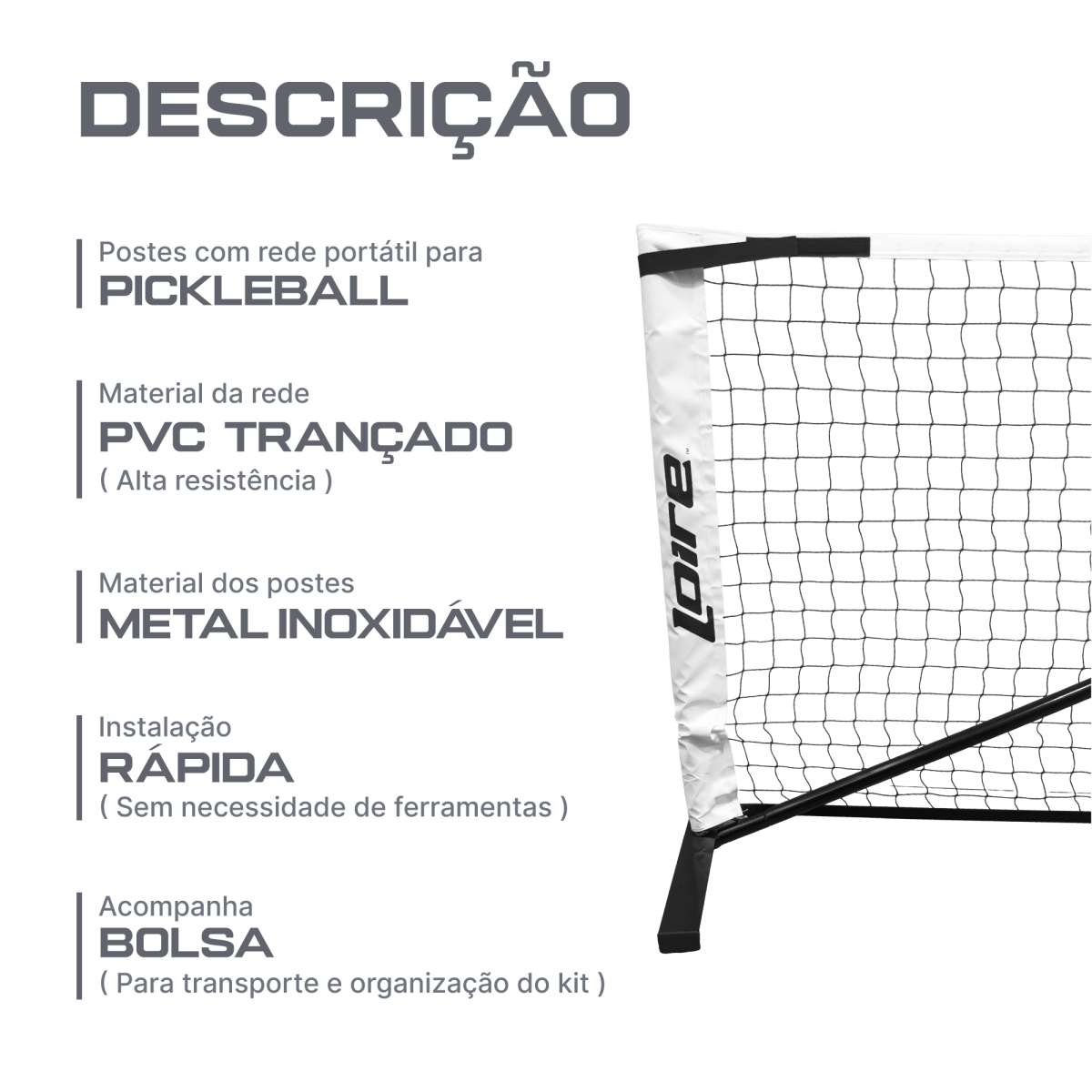 Postes com rede portátil para pickleball Loire