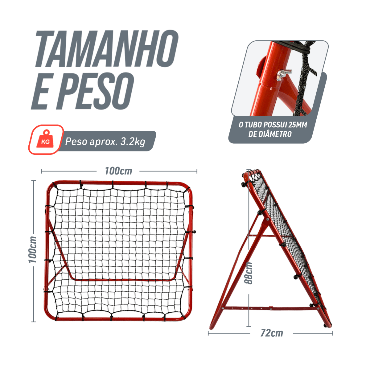 Quadro elástico de aço para retorno de bolas 1x1m Velden