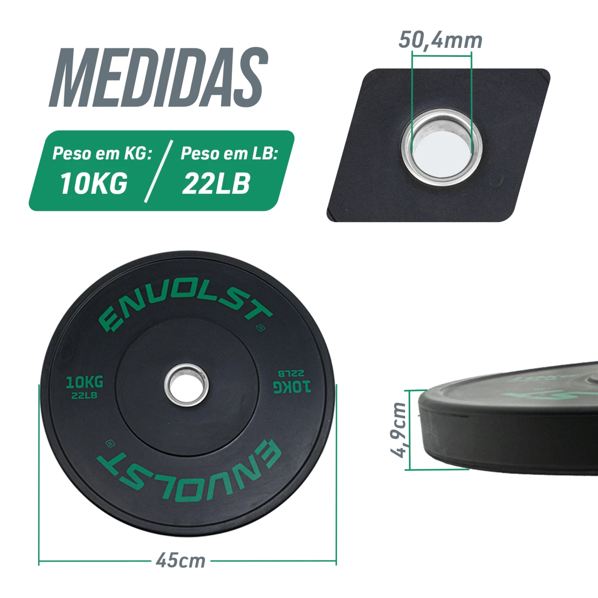 Anilha Olímpica Bumper para Crossfit e LPO 10Kg Envolst