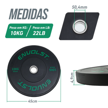 Anilha Bumper Olímpica 10 kg Treinos de LPO e Cross Envolst