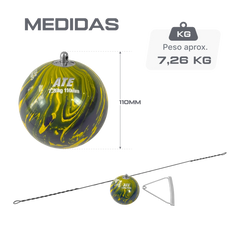 Martelo de atletismo de aço 7,26Kg 110mm ATE Pintura Especial Brasil WA-IAAF - com cabo e empunhadura