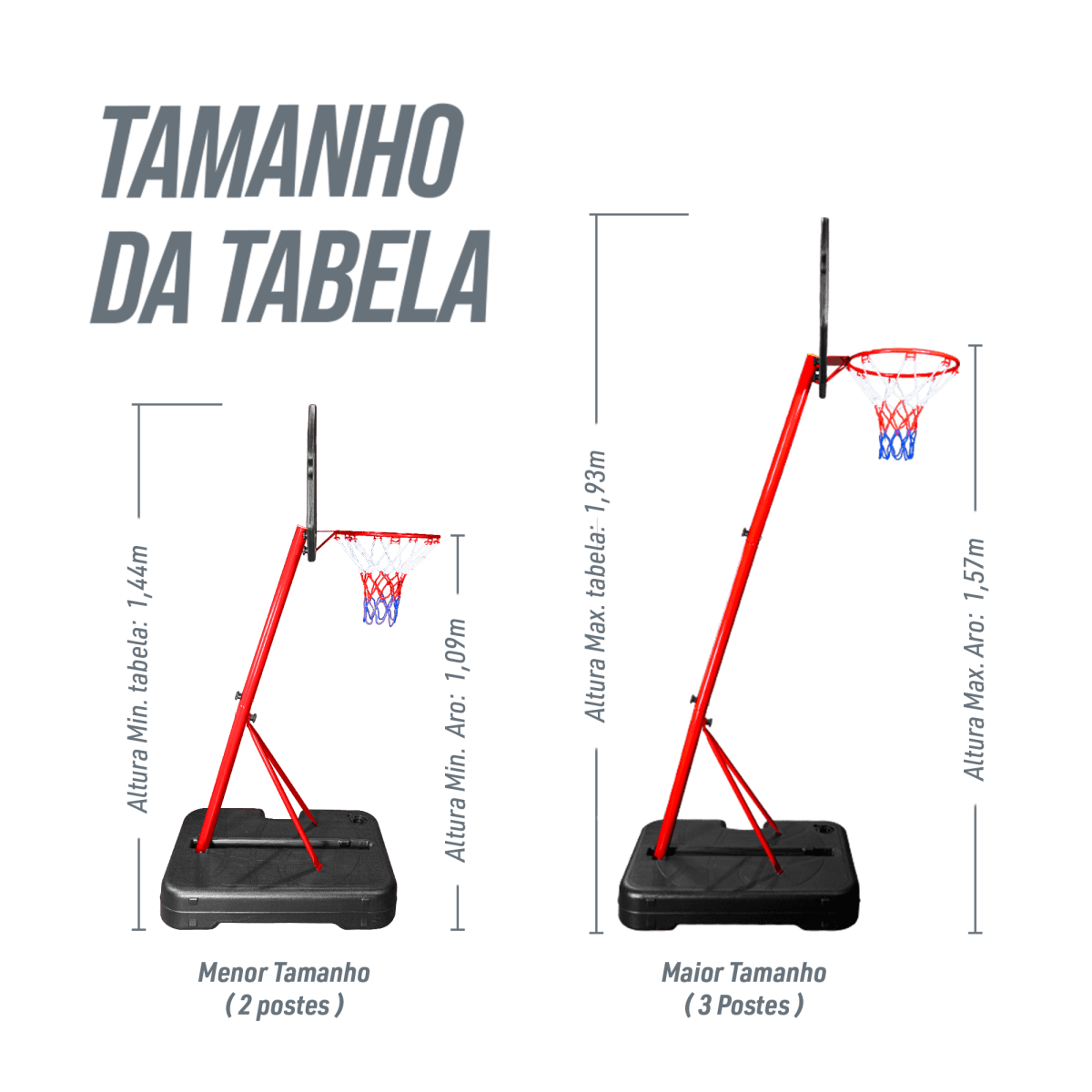 Tabela de basquete infantil móvel com poste, quadro plástico e aro Pista e Campo