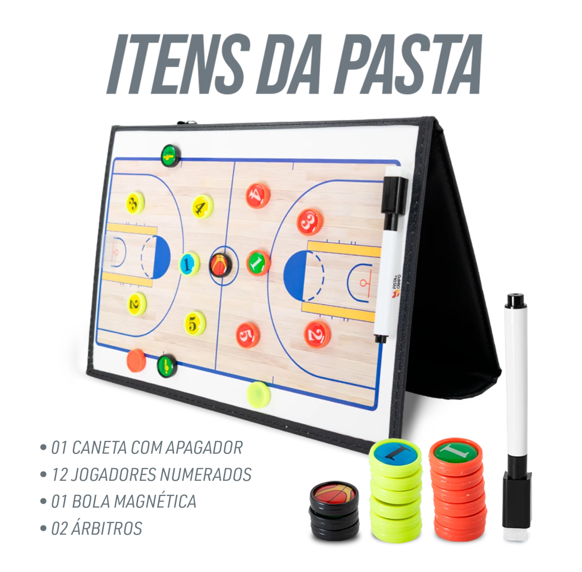 Prancheta tática magnética com caneta para treinamento de basquete Pista e Campo - Modelo pasta preta