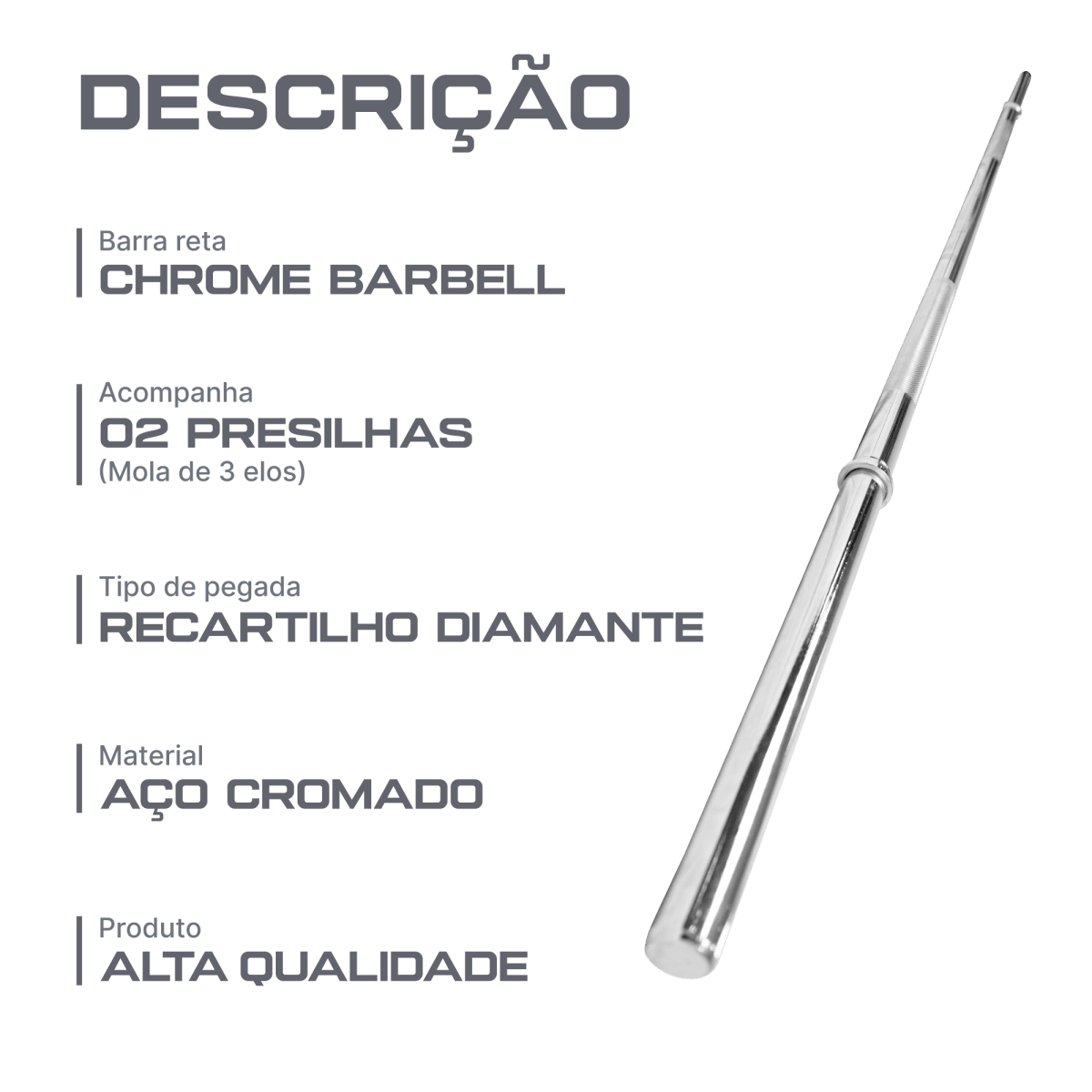 Barra de Musculação Reta 1,80m Maciça 28mm e Presilhas Envolst
