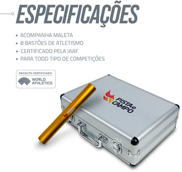 Bastão de revezamento de alumínio WA-IAAF premium Pista e Campo - cnj com 8 und (com maleta)