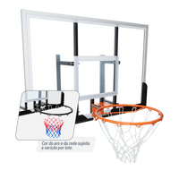 Tabela de basquete de parede quadro transparente de 120x80cm com aro e rede Velden