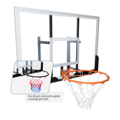 Tabela de basquete de parede quadro transparente de 120x80cm com aro e rede Velden