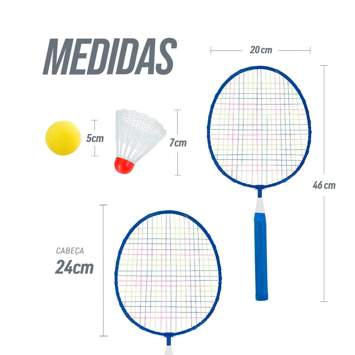 Kit de Badminton Infantil com 2 Raquetes, 1 Peteca e 1 Bola de Espuma Loire						