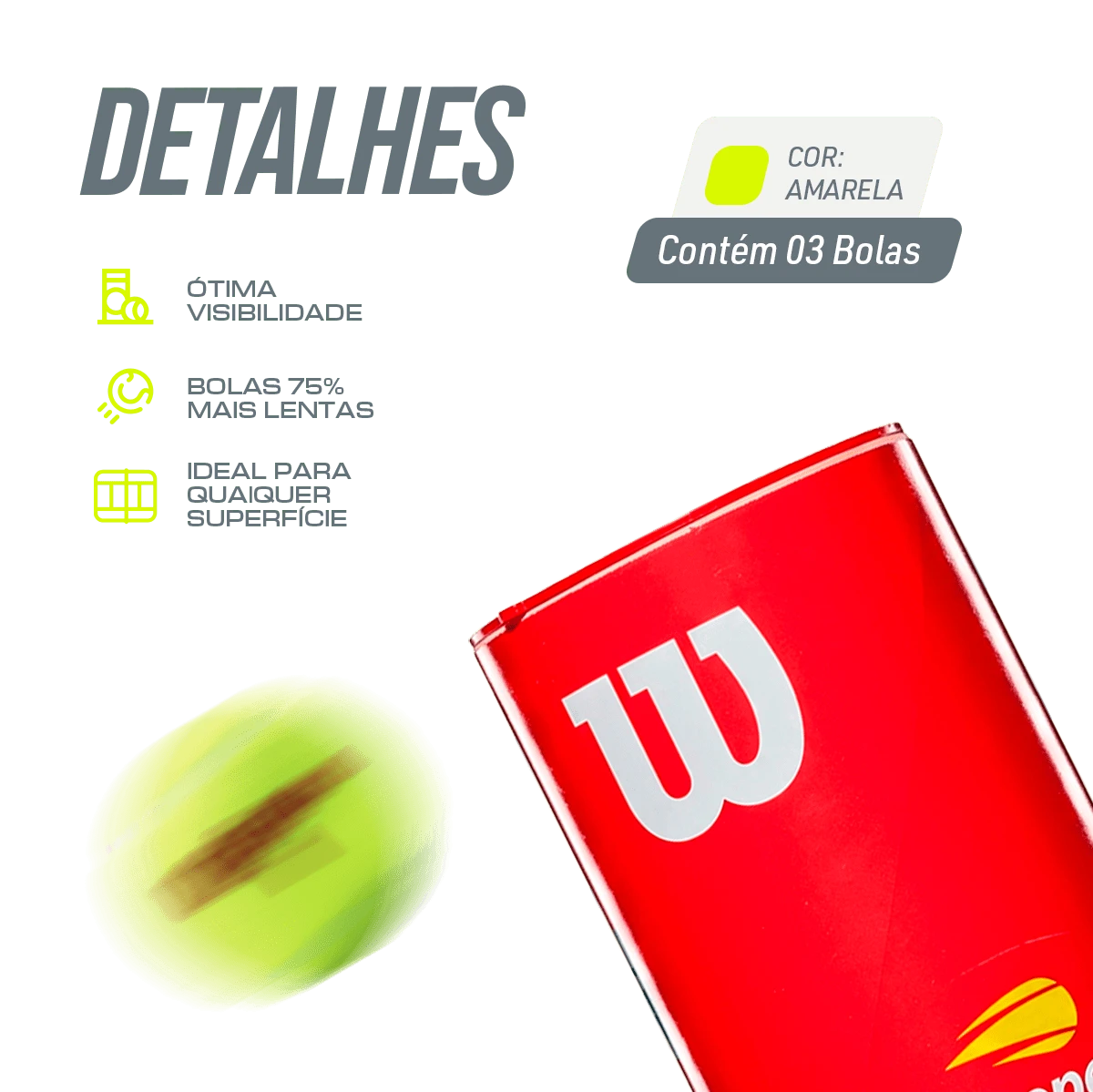 Bolinha/bola de tênis de campo estágio 3 (vermelha 75%) iniciantes Wilson US Open - tubo com 3 und