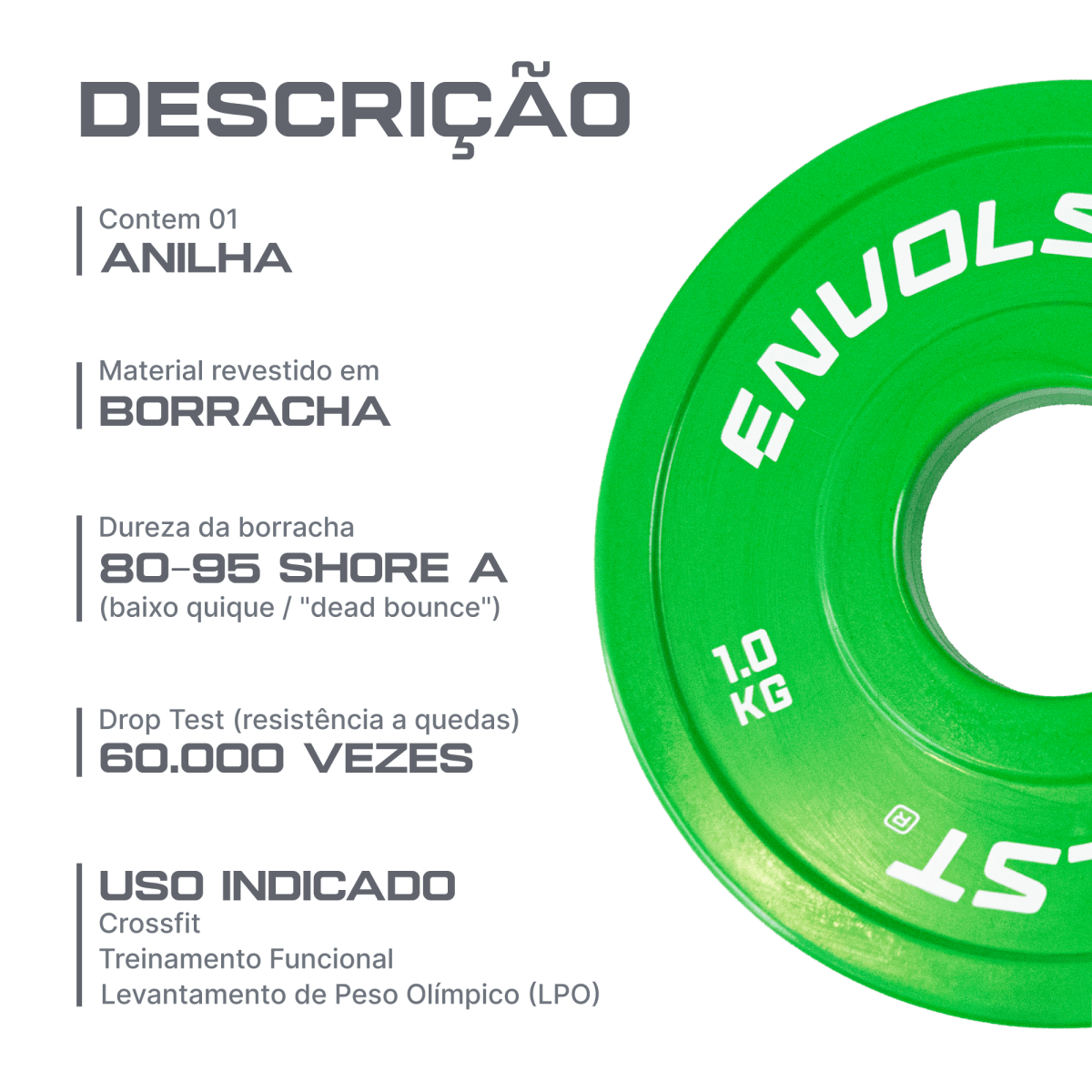 Anilha Olímpica Fracionada Colorida 1kg Envolst