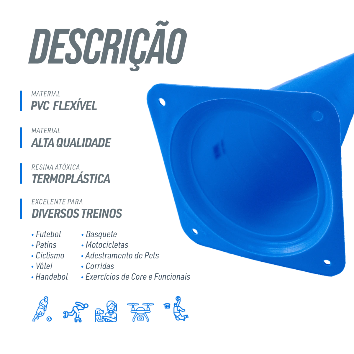 Cone plástico de agilidade 50cm Velden - Azul