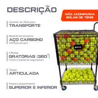 Carrinho Transporte Bolas de Tênis e Beach Tennis em Aço Loire
