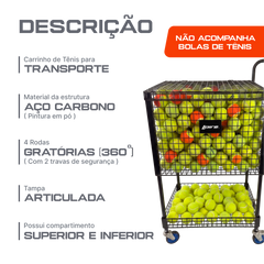 Carrinho Transporte Bolas de Tênis e Beach Tennis em Aço Loire