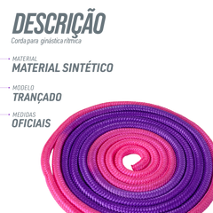 Corda Oficial Ginástica Rítmica 3m Gracios - Roxo e Rosa