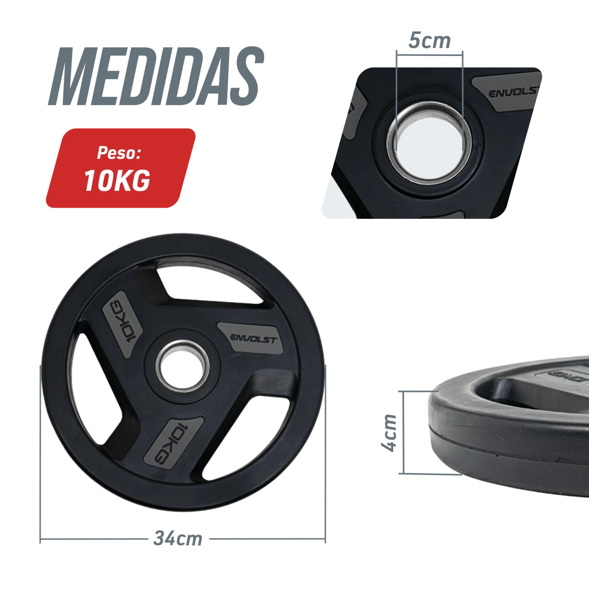 Anilha Olímpica com Anel de Metal 10Kg Envolst