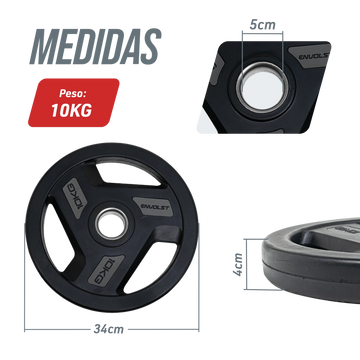Anilha Emborrachada 10 kg para Barras e Halteres Envolst