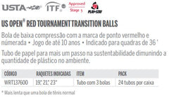 Bolinha/bola de tênis de campo estágio 3 (vermelha 75%) iniciantes Wilson US Open - tubo com 3 und