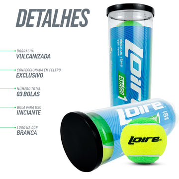 Bolinha bola de tênis de campo estágio 1 verde Loire - tubo com 3 und