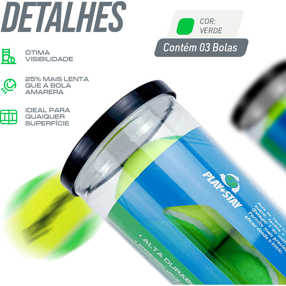 Bola de Tênis Estágio 1 Verde Infantil Tubo 3un Loire
