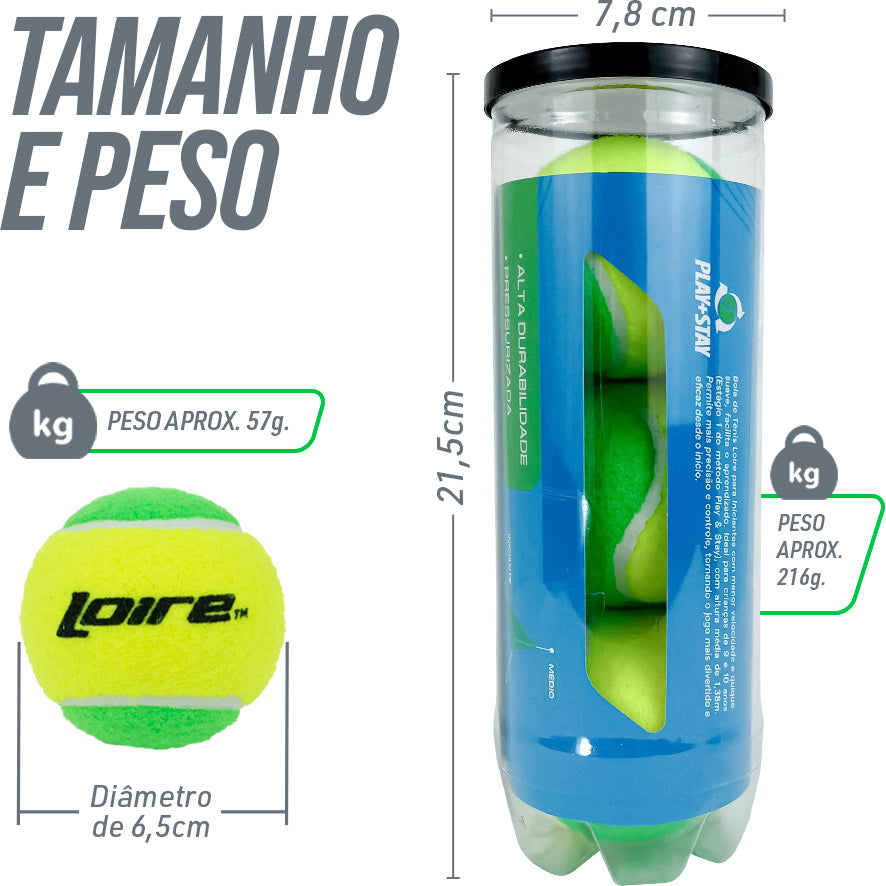 Bola de Tênis Estágio 1 Verde Infantil Tubo 3un Loire