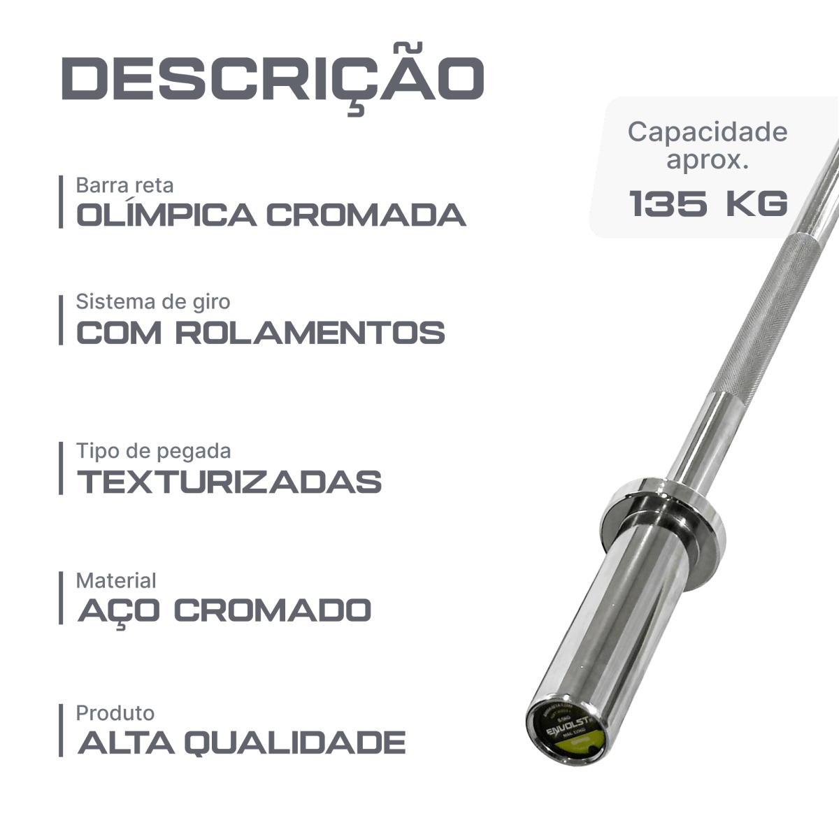 Barra Reta 1,20m Olimpica Cromada Envolst
