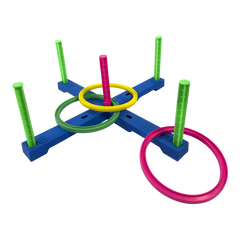 Jogo com seis argolas de plástico e alvo com pontuação