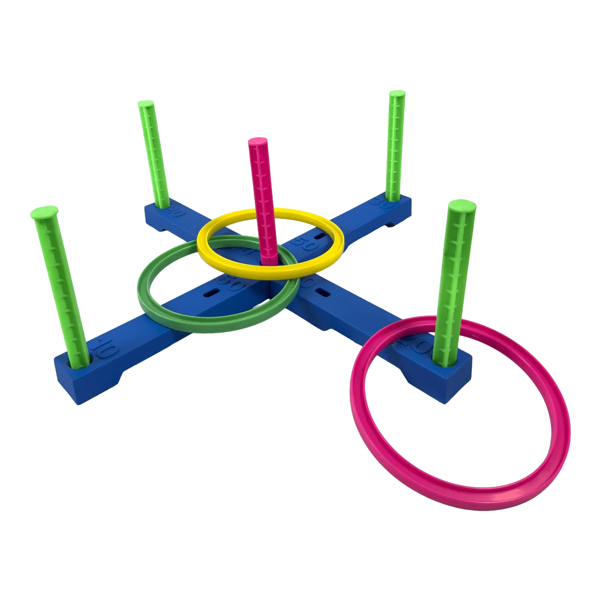 Jogo com seis argolas de plástico e alvo com pontuação
