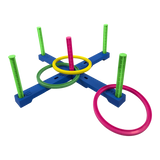 Jogo com seis argolas de plástico e alvo com pontuação