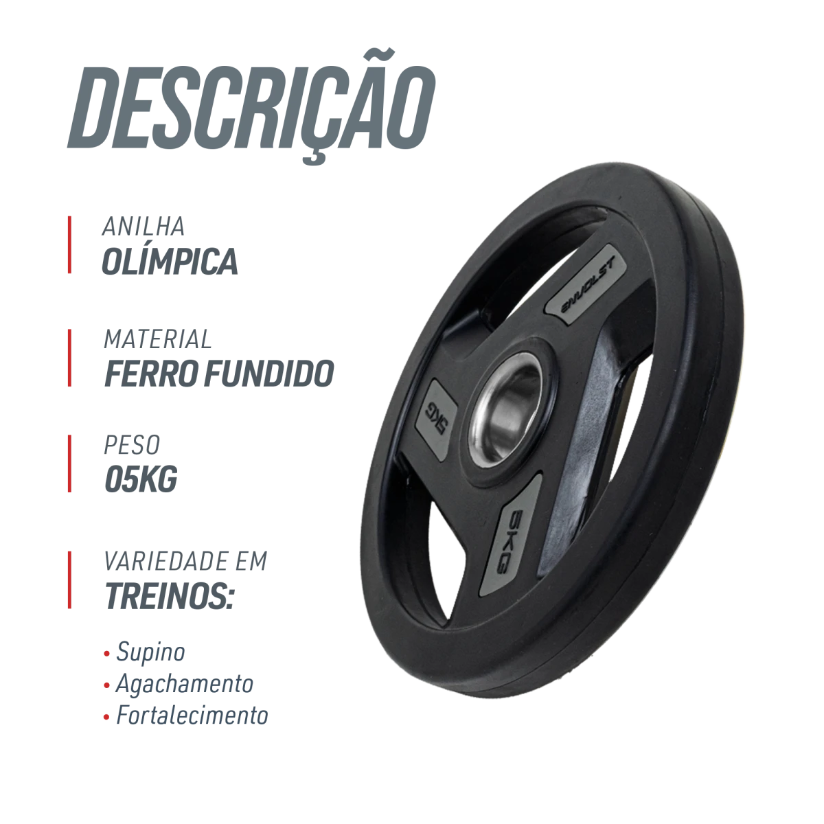 Anilha Olímpica com Anel de Metal 5Kg Envolst