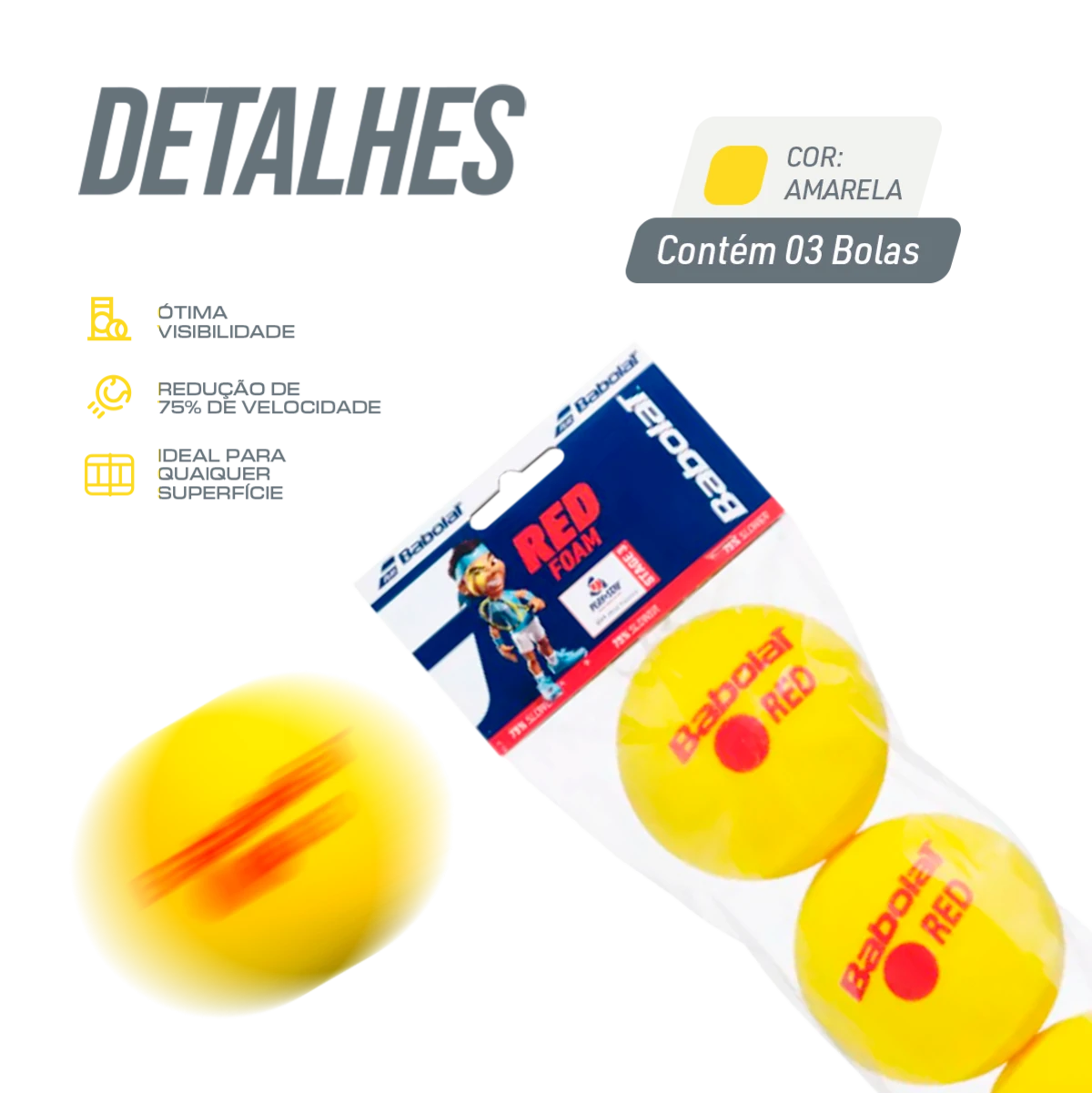 Bolinha bola de tênis de campo de espuma iniciantes Babolat Red Foam - pacote com 3 und