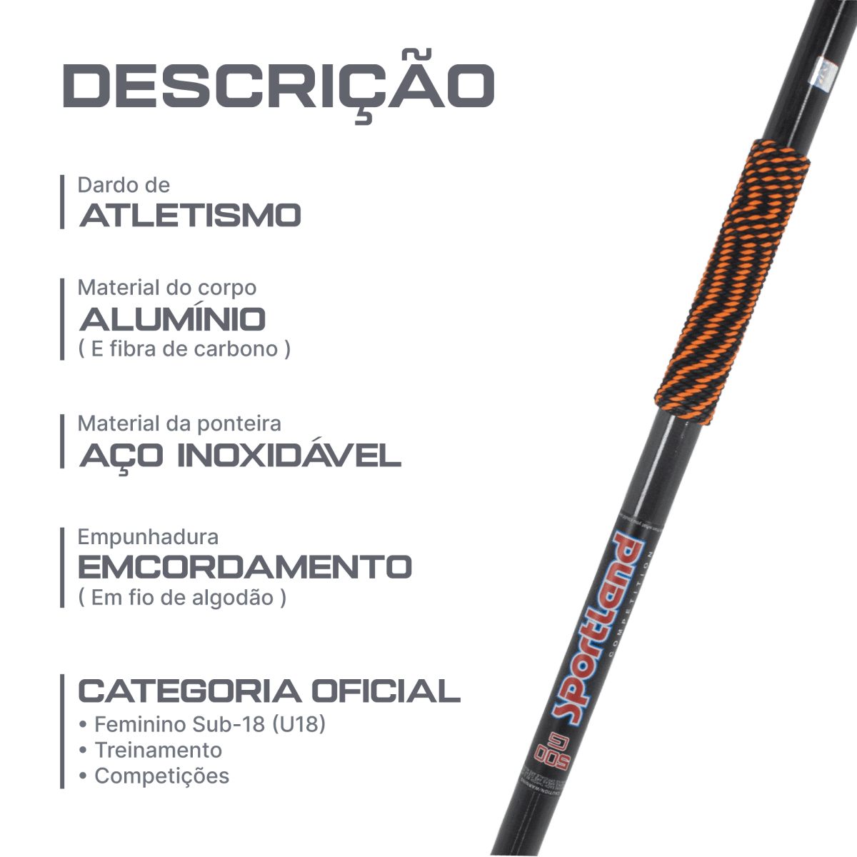 Dardo de atletismo de fibra de carbono 500g WA-IAAF Sportland