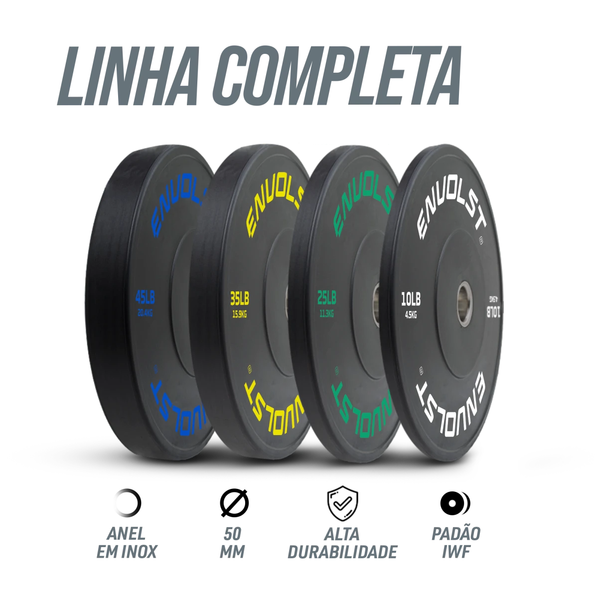 Anilha Olímpica Bumper para Crossfit e LPO 10Lb Envolst