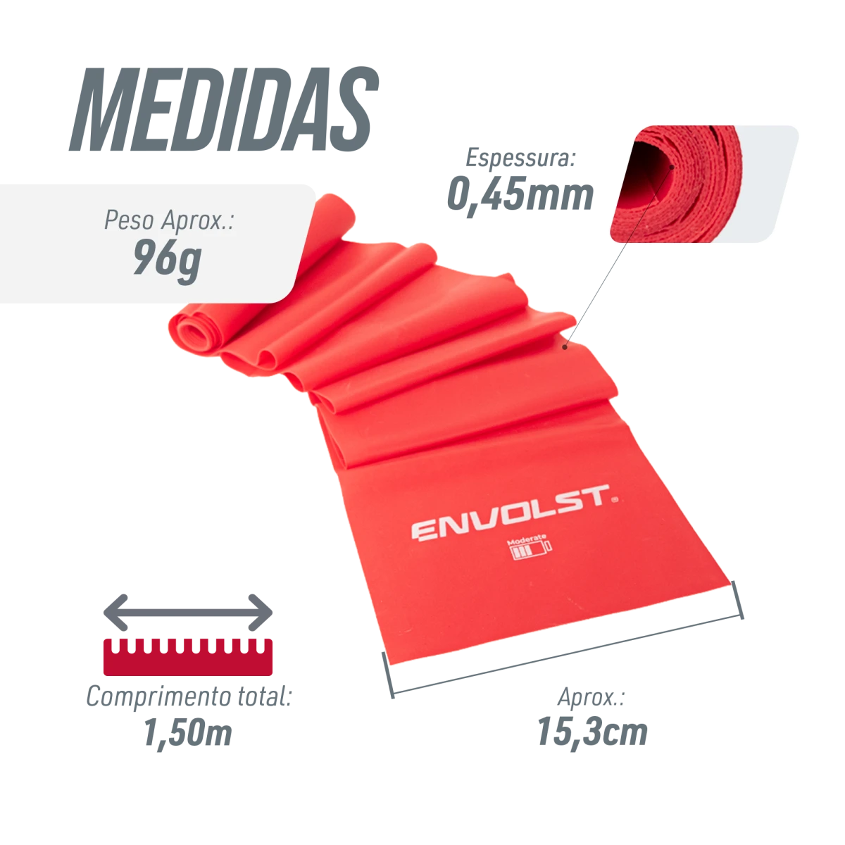 Faixa Elástica Band 1,50m Intensidade Moderate Envolst